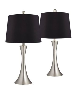 Gerson Modern Table Lamps 24" High Set of 2 Brushed Nickel LED Faux Silk Drum Shade for Bedroom Living Room Bedside Office