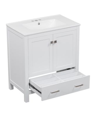 30" White Bathroom Vanity with Single Sink, Soft-Close Undermount Sink, 2-Door Cabinet with Drawer, Solid Wood Frame