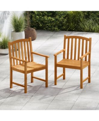 Set of 2 Solid Acacia Wood Patio Dining Chairs with Slatted Seat and Inclined Backrest