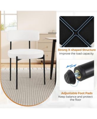 Set of 2 Boucle Dining Chairs with Curved Backrest and Metal Legs