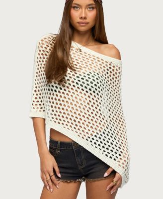 Women's Cloe Off Shoulder Crochet Poncho