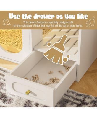 Cat Litter Box Enclosure with LED Light, Storage Drawers and Acrylic Doors