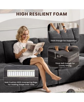 7-Piece Living Room Furniture Sectional Sofa, L-Shaped Deep Seat Cloud Couch with Chaise Ottoman, Comfy Corduroy Modular Couches for Home