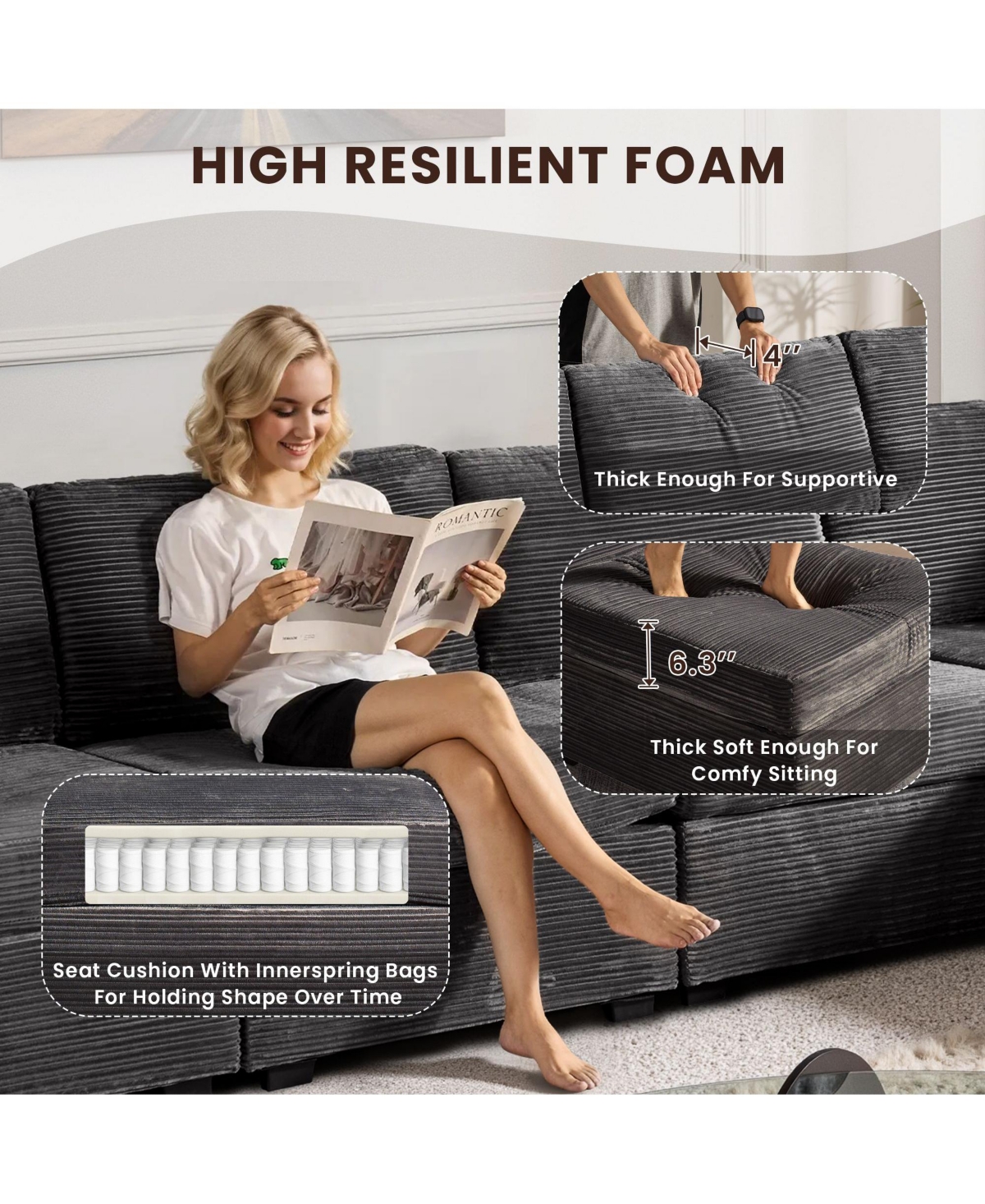 Xizzi -Piece Living Room Furniture Sectional Sofa, L-Shaped Deep Seat Cloud Couch with Chaise Ottoman