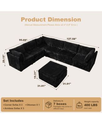 7-Piece Living Room Furniture Sectional Sofa, L-Shaped Deep Seat Cloud Couch with Chaise Ottoman, Comfy Corduroy Modular Couches for Home