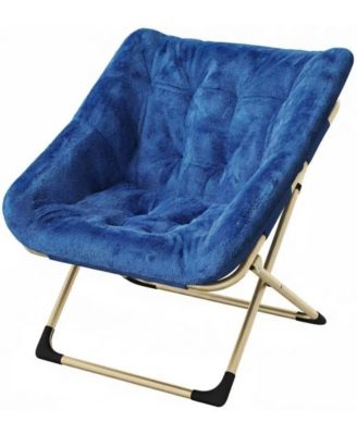 Rabbit Fur Saucer Chair, Foldable Lounge Chair with Metal Frame, Comfy Accent for Kids, Teens and Adults, No Assembly, Indoor Sofa Seat