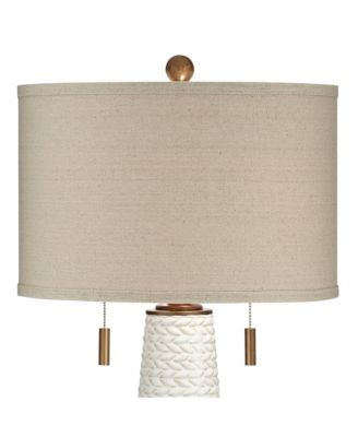 Mid-Century Modern Table Lamp with USB Charging Port 32.75" Tall Ceramic Taupe Drum Shade Living Room Bedroom House