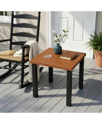 Square Outdoor Side Table, HDPE Patio End Table with Aluminum Frame, Weather-Resistant Small Table for Patio, Porch, Balcony
