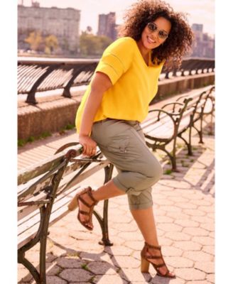 Women's Openwork Trim Short Sleeve Top