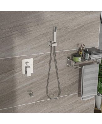 Shower System with Waterfall Tub Spout,10 Inch Wall Mounted Square Shower System with Rough-in Valve, Brushed Nickel