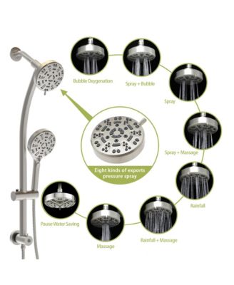 Multi Function Dual Shower Head - Shower System with 4.7" Rain Showerhead, 8-Function Hand Shower, Adjustable Slide Bar,Brushed Nickel