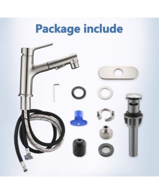 Brushed Nickel Pull Out Bathroom Sink Faucet with Pop-up Drain and Deck Plate
