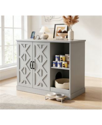 Cat Litter Box Cabinet with Power Outlet Hidden Modern Furniture for Large Automatic Litter Boxes with Litter Catcher