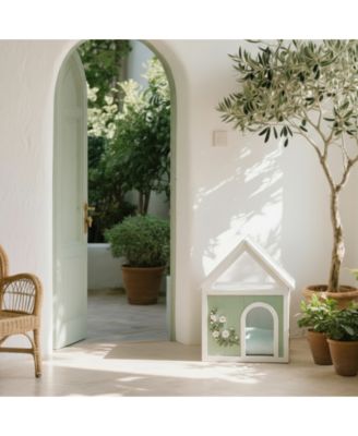 Cedar Floral Carved Transparent Roof Cat House 63.5×47.5×77.6cm