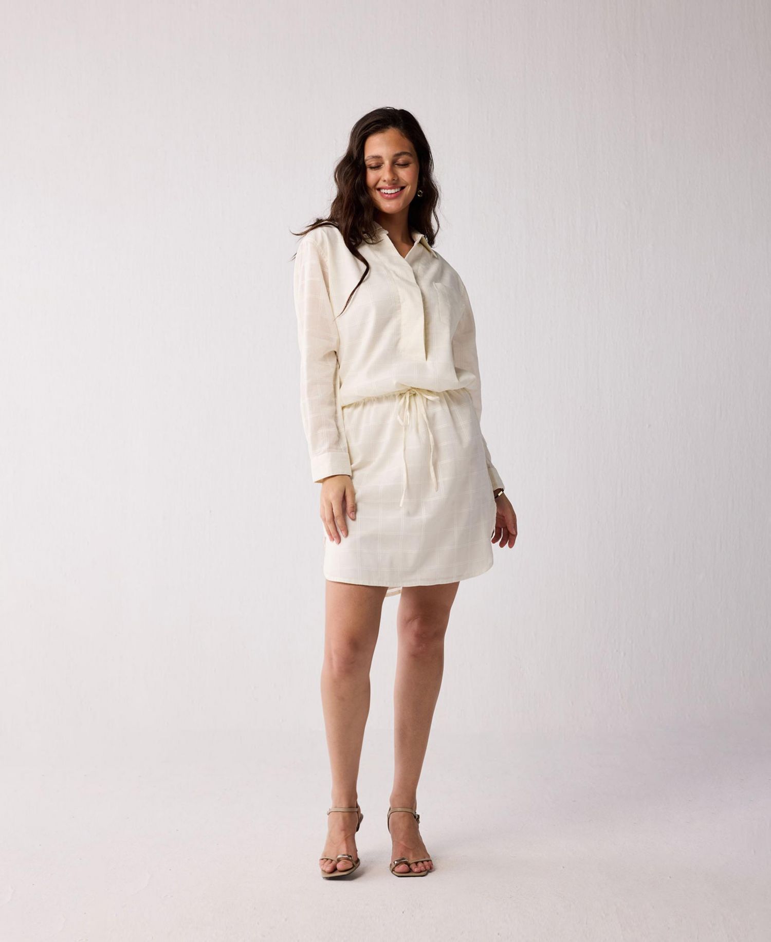 Women's Oversized Shirt Dress with Drawstring