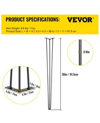 36 in Hairpin Table Legs Set of 4, Carbon Steel 3-Rod Furniture Legs with 880 lbs Total Load Capacity