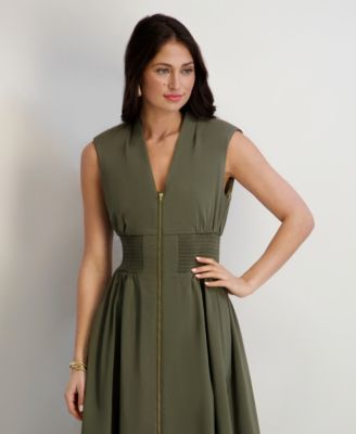 Women's Sleeveless V-Neck Zip-Front Maxi Dress