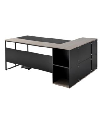 L-Shaped Executive Desk with Drawers and Storage Cabinet, 71 x 53 in Office Table with CPU Stand, 350 lbs