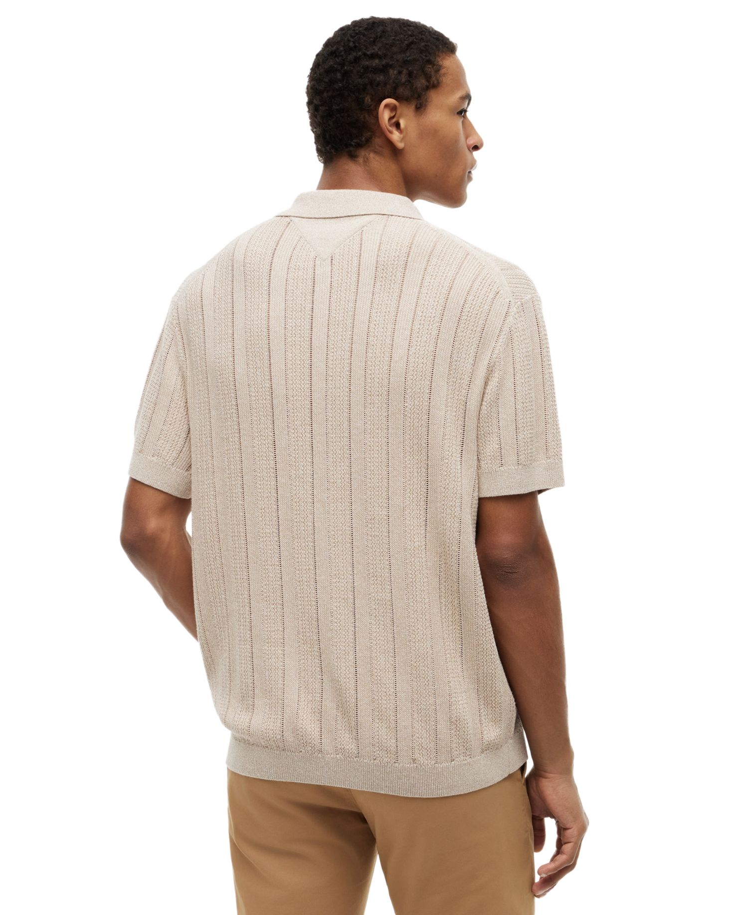 Men's Open Knit Johnny Collar Sweater Polo