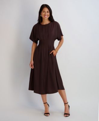 Women's Dolman-Sleeve Cinched-Waist Midi Dress