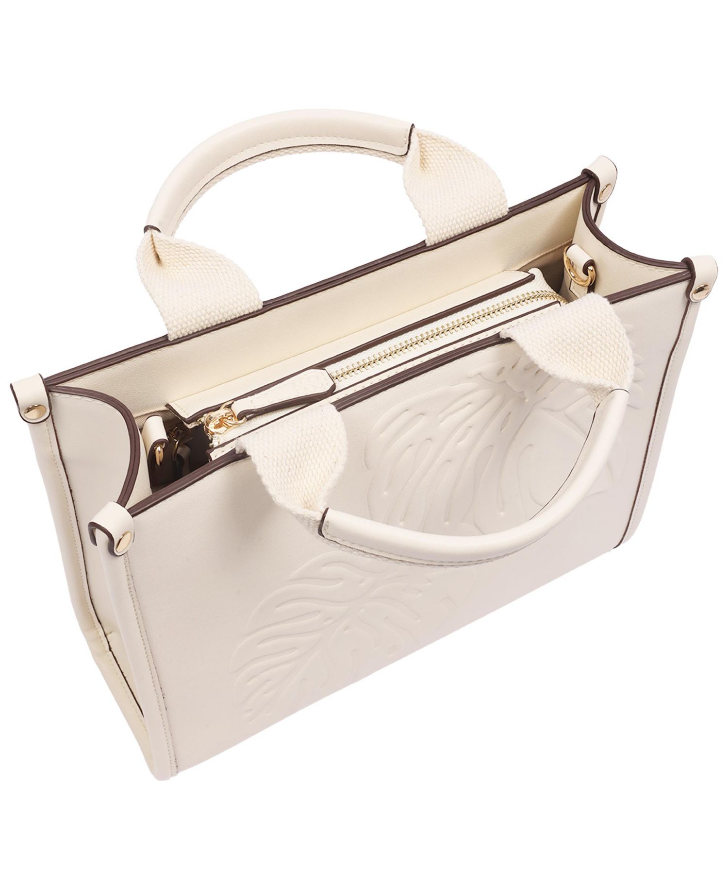 Darcy Leaf Motif Medium Tote – Embossed PU Convertible Top Handle and Crossbody Bag