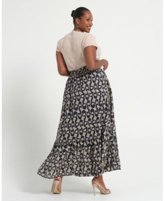 Women's Sea Lily Print Tiered A-Line Midi Skirt