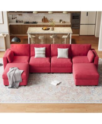 Modular Sectional Sofa L-Shaped Couch with Movable Ottoman- Convertible Chenille Sofa