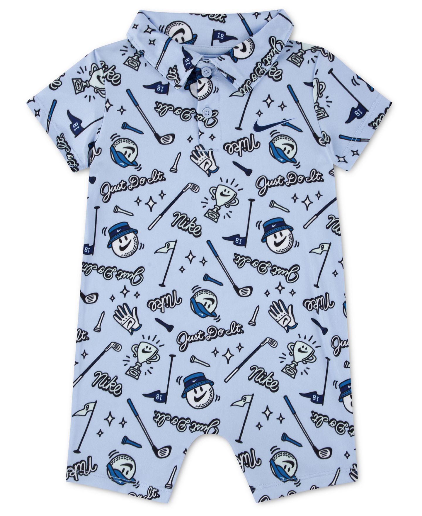 Комбинезон Nike Polo Golf Print Romper для мальчиков-малышей, цвет: Синий — фото 1