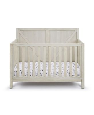 Washed Gray 4 in 1 convertible crib with industrial farmhouse style soft distressed finish 3 adjustable mattress heights for baby nursery