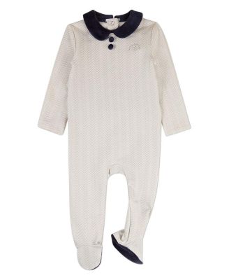 MeMoi Baby Girls Chevron-Print Cotton-Rich Footie with Plush Velour Trim - Navy 40$