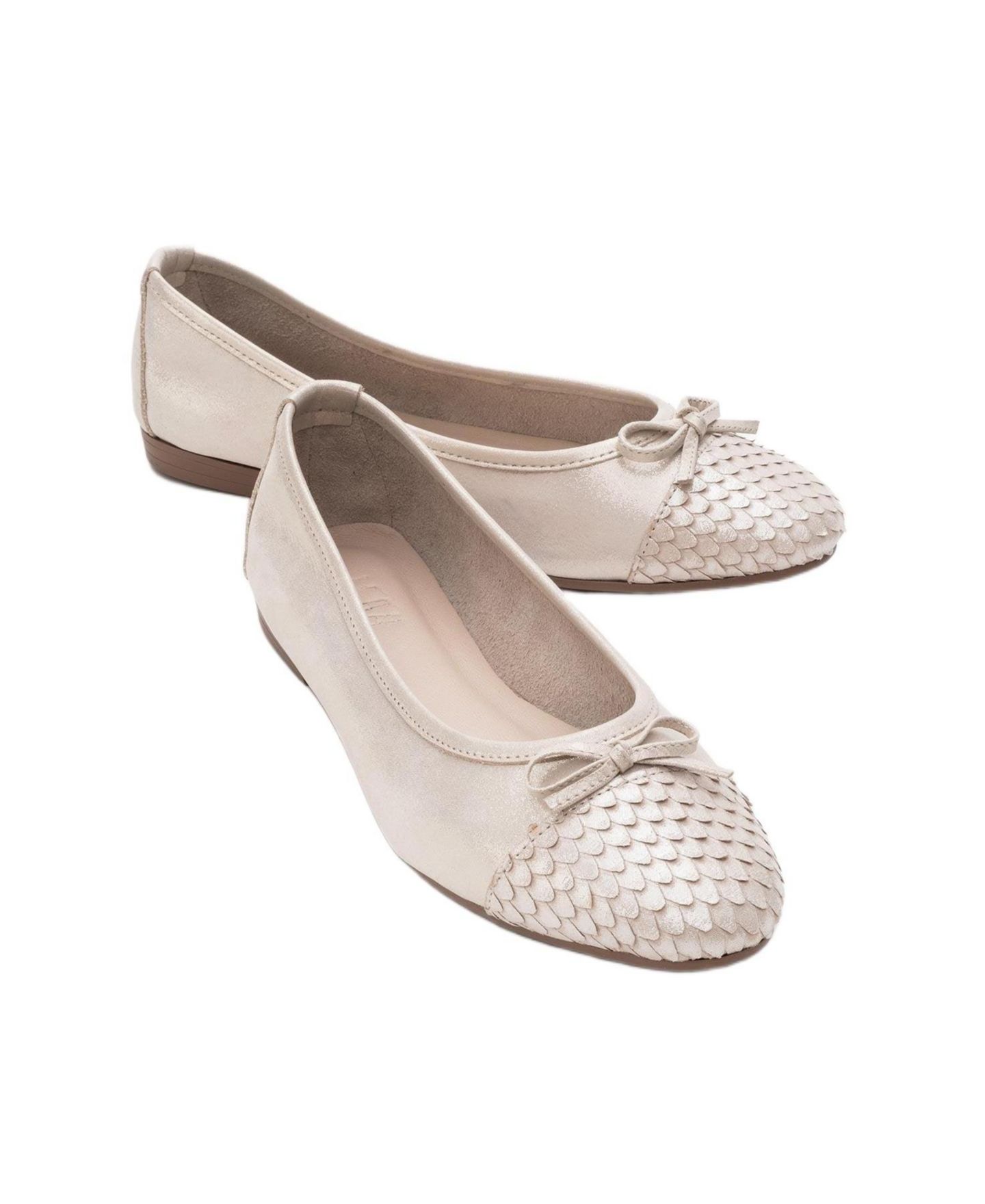 Женские кожаные балетки Forever & Always Shoes Copos с бантом и закрытым носом, цвет: Бежевый — фото 3