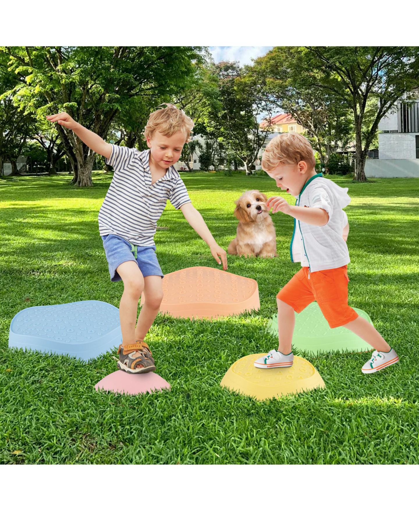 Детские игрушки Slickblue Kids' Non-Slip Indoor/Outdoor Balance Stepping Stones, 5-Piece Set, Ages 3+, цвет: Macaron — фото 5