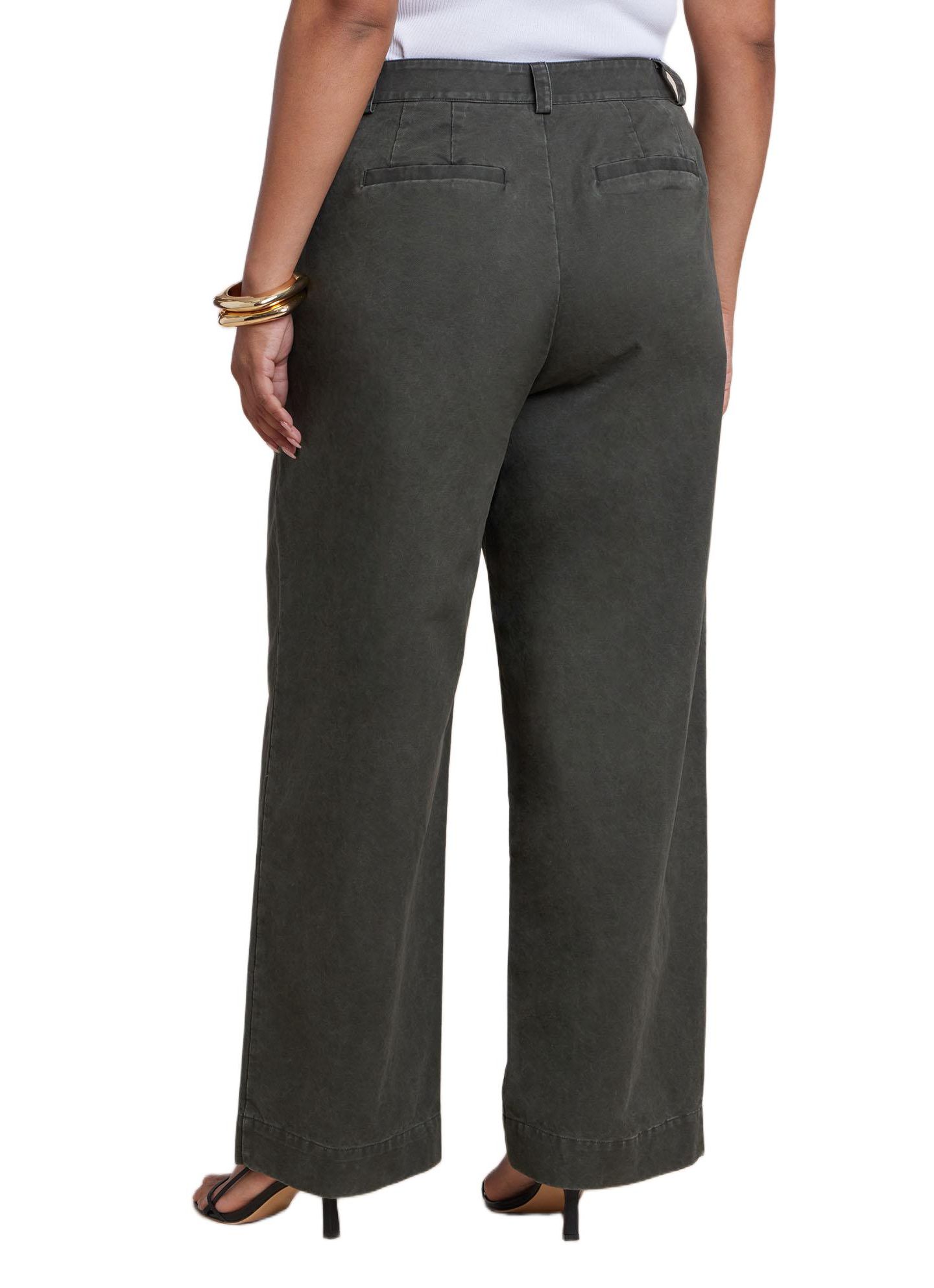 Женские брюки ELOQUII Plus Size Twill Straight Leg, цвет: Оливковый — фото 2