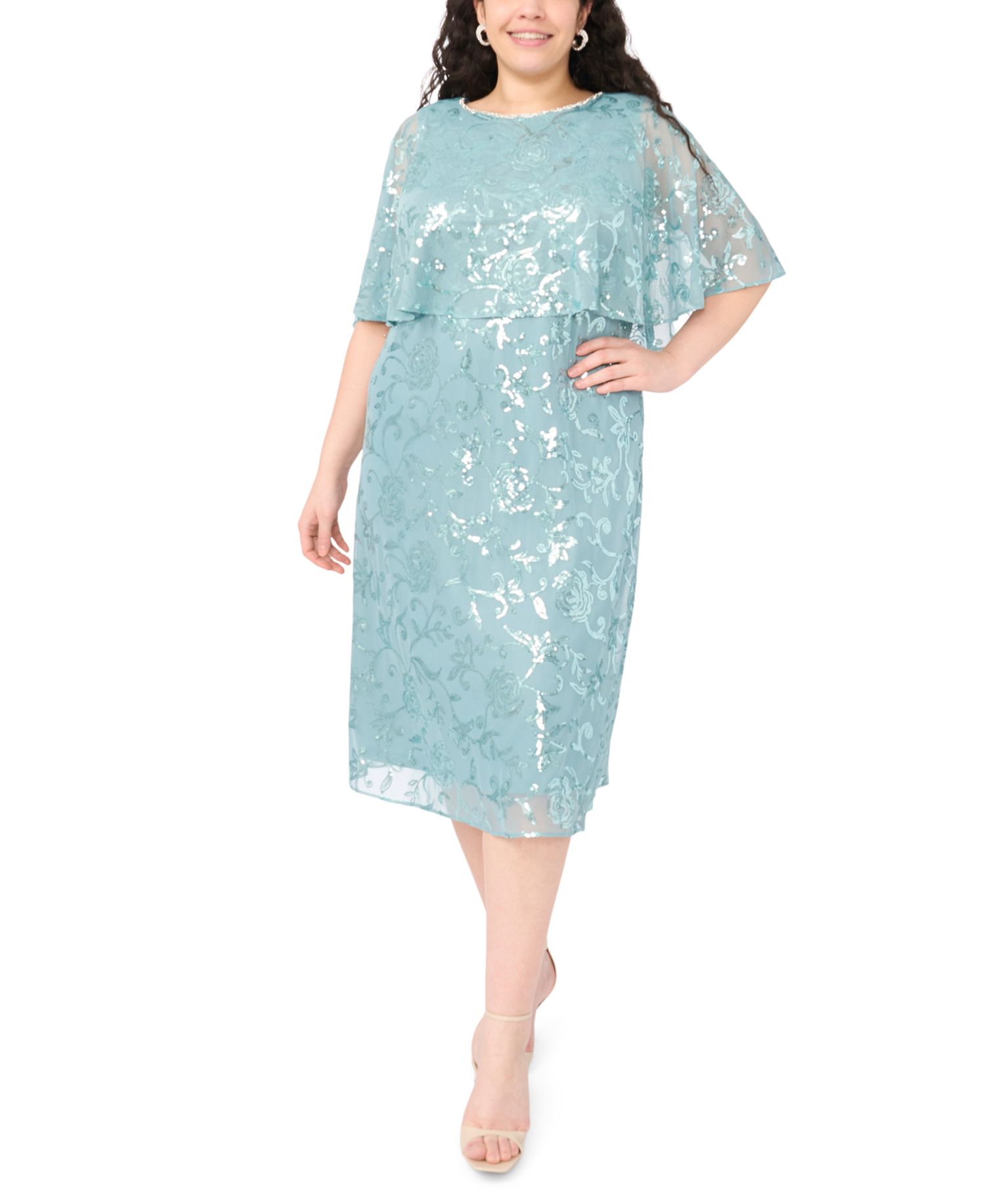 Plus Size Embellished Crewneck Midi Dress