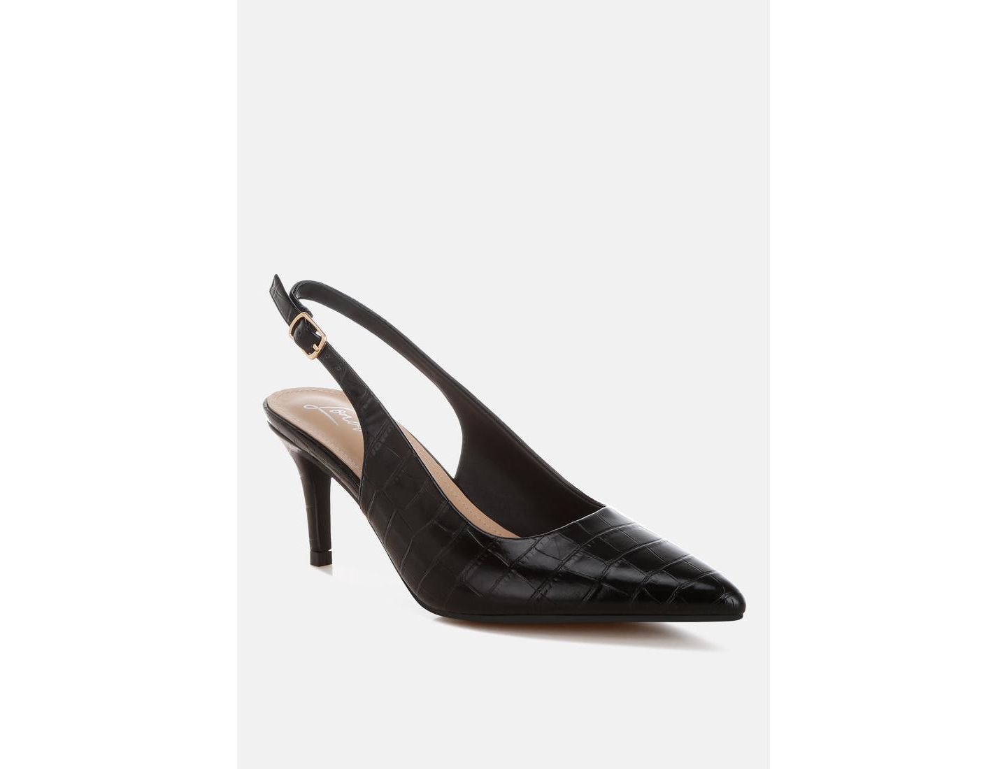 Женские туфли London Rag Halins Pointed Toe Slingback Heels, цвет: Чёрная искусственная кожа — фото 1