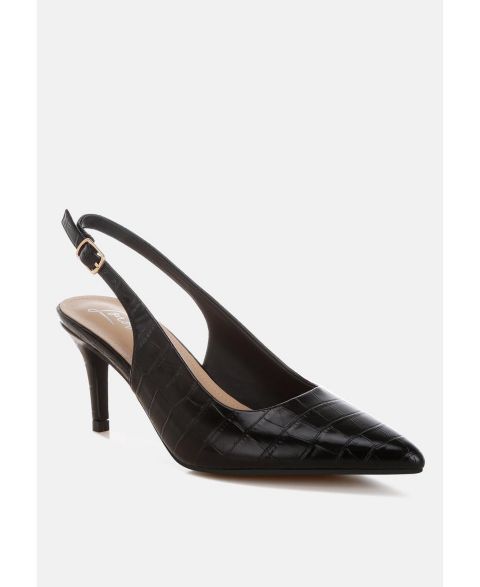 Женские туфли London Rag Halins Pointed Toe Slingback Heels, цвет: Чёрная искусственная кожа