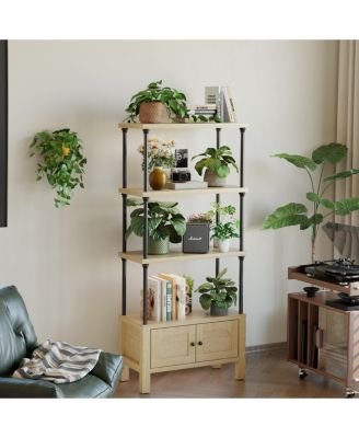 4 Tier Wood Bookshelf with Door and Storage Cabinet
