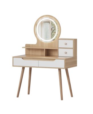 Makeup Vanity Desk with 3 Adjustable Lighted Mirrors and Storage Drawers for Professional Makeup