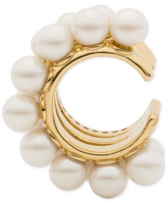 Cubic Zirconia & Imitation Pearl Ear Cuff Earrings