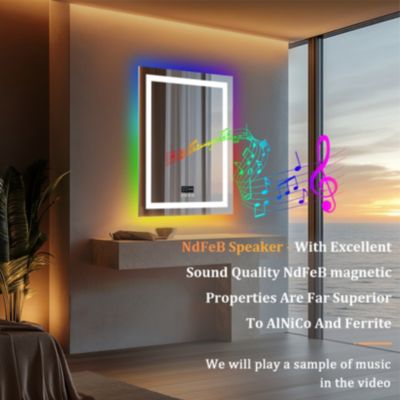 LUVOD 48”x24” Rectangle Smart LED Bathroom Mirror Smart LED Bathroom Mirror Digital Display Anti Fog Memory Function