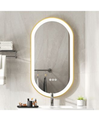 19.68”x39.37” Anti-Fog Lighted Oval Bathroom Mirror Frontlit Touch Dimmable for Wall Vanity
