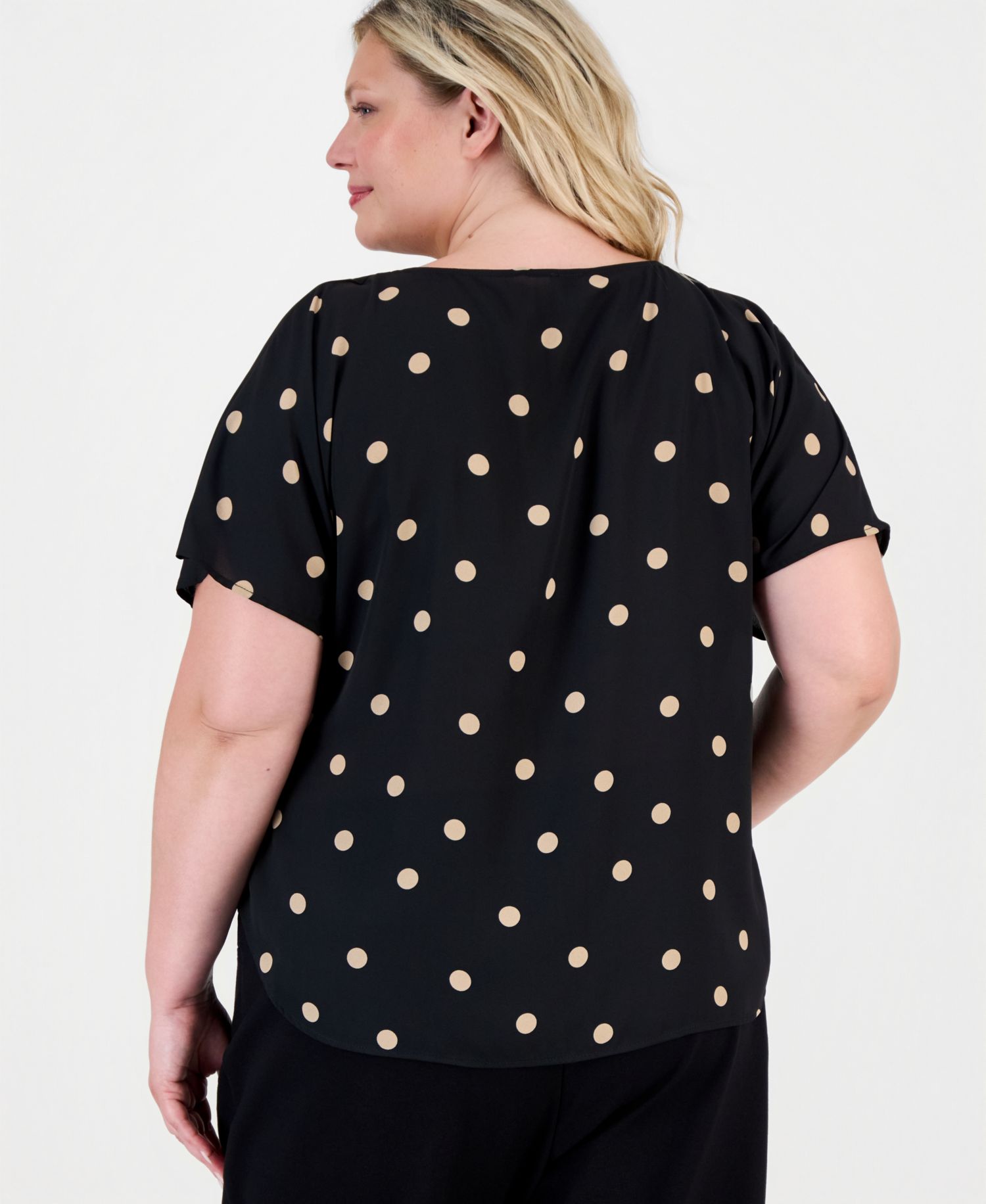 Plus Size Printed Bateau-Neck Short-Sleeve Blouse