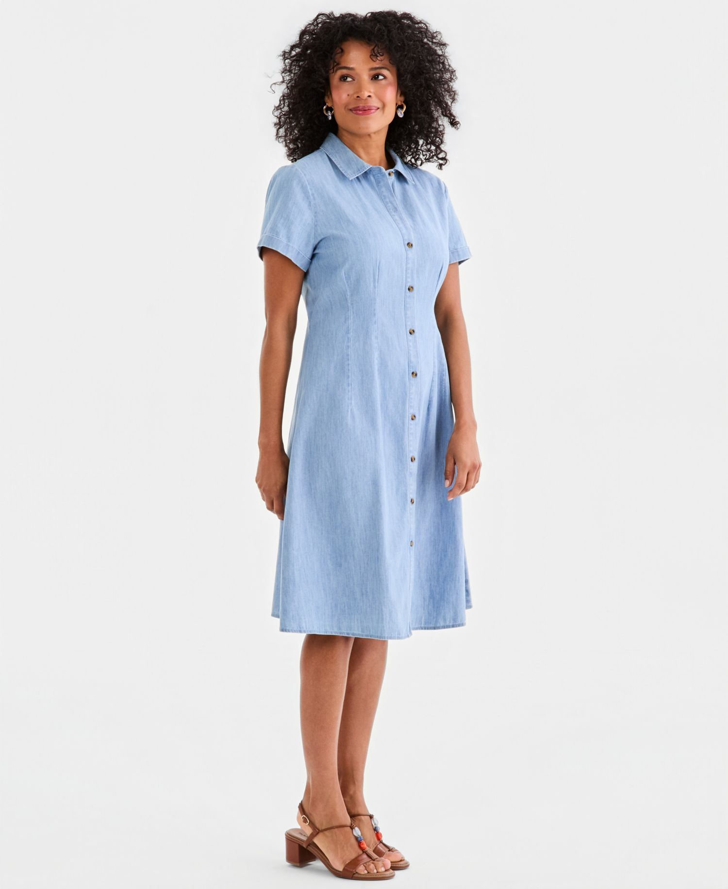 Women's Cotton Chambray Short-Sleeve Shirt-dress