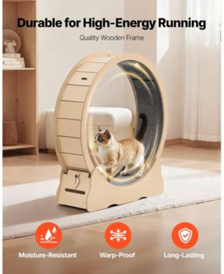48" Wooden Cat Exercise Wheel with Carpeted Runway and Locking Mechanism