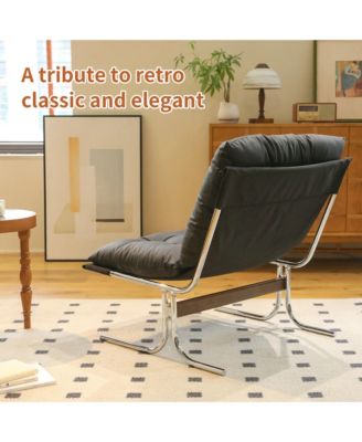 Modern PU Leather Accent Chair, Reading Chair with Metal Legs and Soft Padded for Home Office, Living Room