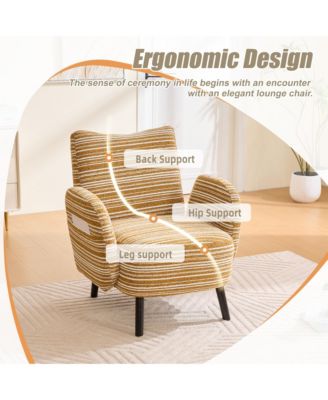 Modern Accent Chair - Sanded Fabric, Side Storage Pocket, Solid Wood Legs for Living Room, Bedroom