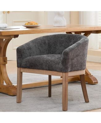 Barrel Dining Chair, Farmhouse Linen Upholstered Kitchen Chair with Solid Wood Legs and Arms for Dining Room, Set Of 1