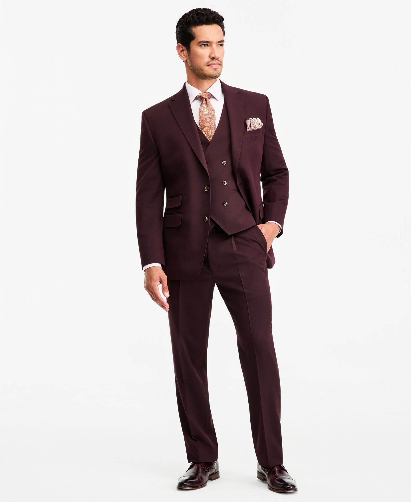Мужские комплекты Tayion Collection Classic-Fit Burgundy Suit Separates, цвет: Бордовый — фото 2