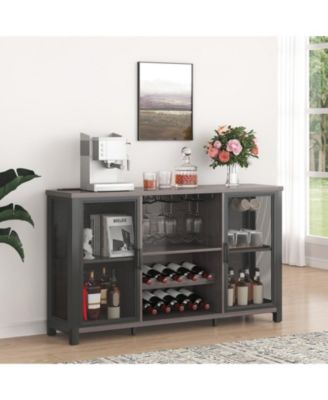 47 Inch Industrial Bar Cabinet with Wine Rack and Power Outlets