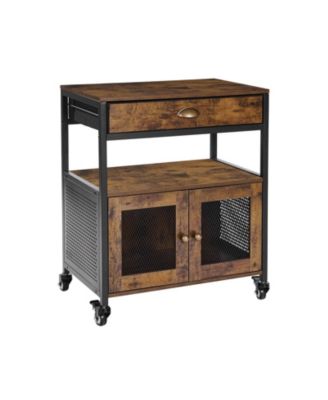 24 Inch Farmhouse Coffee Bar Cabinet with Wheels and Mesh Door